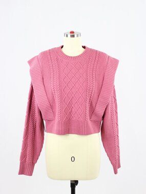 NWT Aritzia BABATON Seek Pink Wool Cable Knit Shoulder Pad Sweater, Size XS